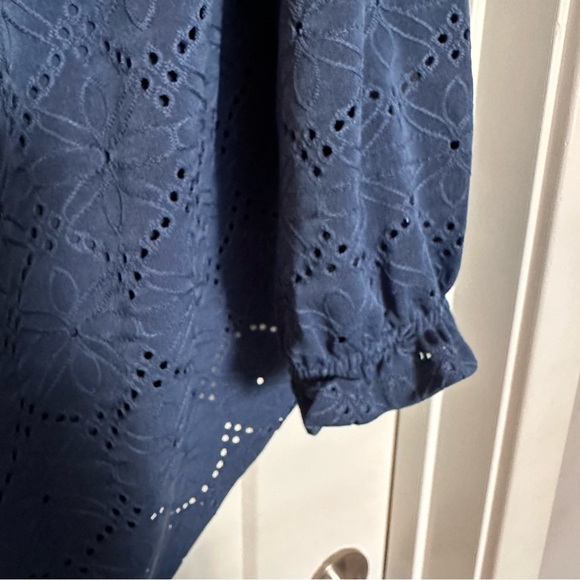 Rafaella Navy Drawstring Neck Eyelet Top - Picture 4 of 9